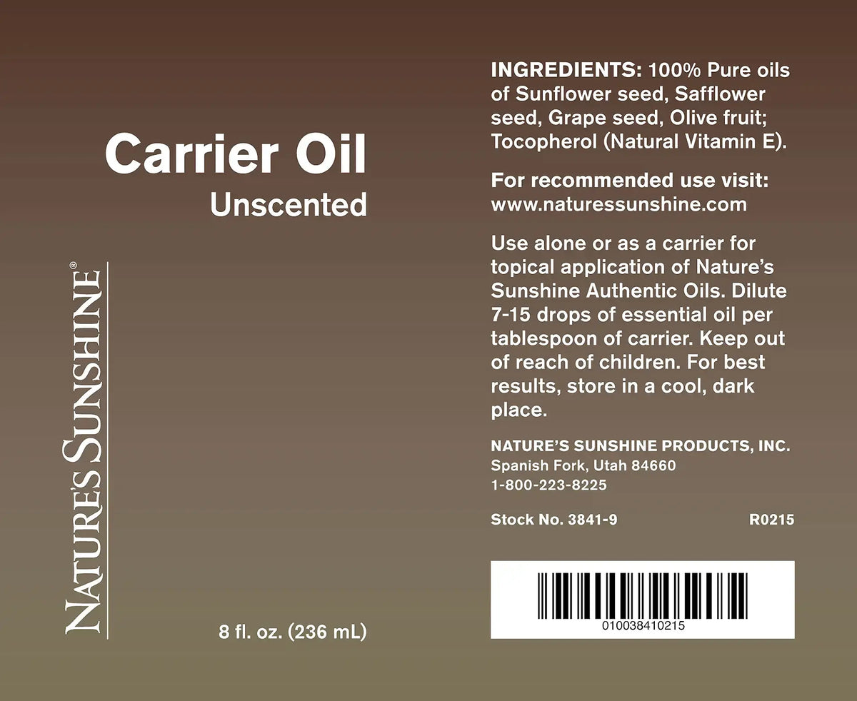 Back label of Nature's Sunshine Carrier Oil Unscented, 8 fl. oz.