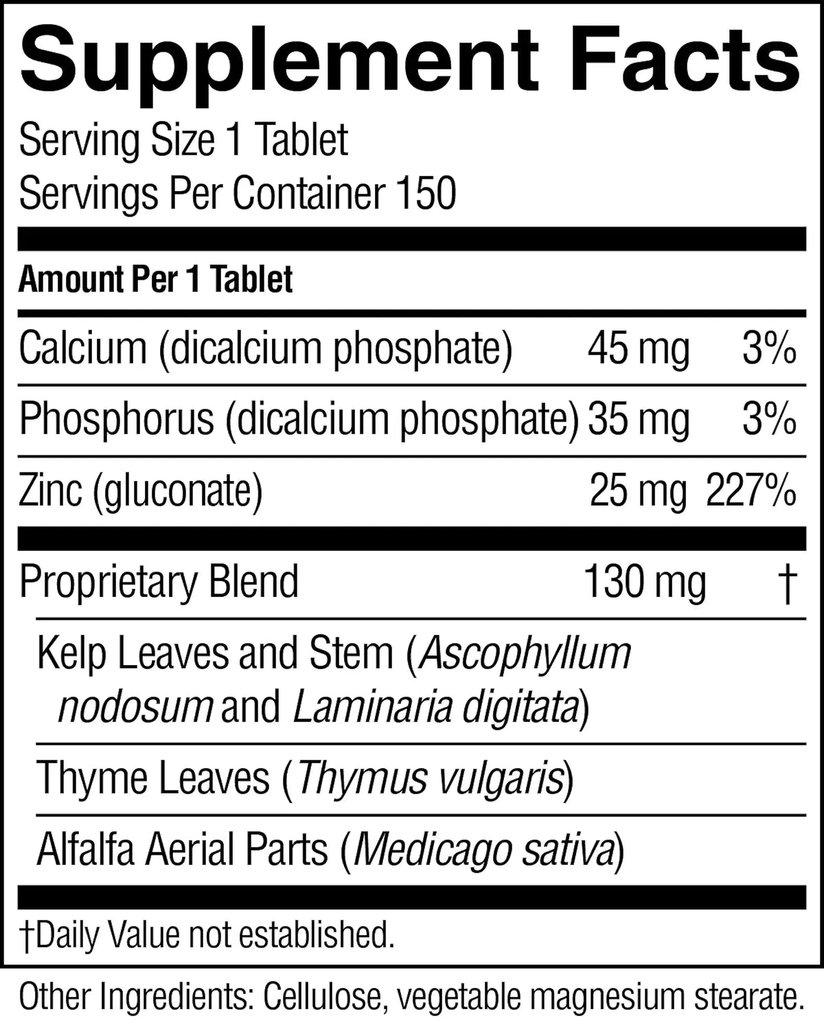 Supplement facts label with detailed nutritional information on a white background
