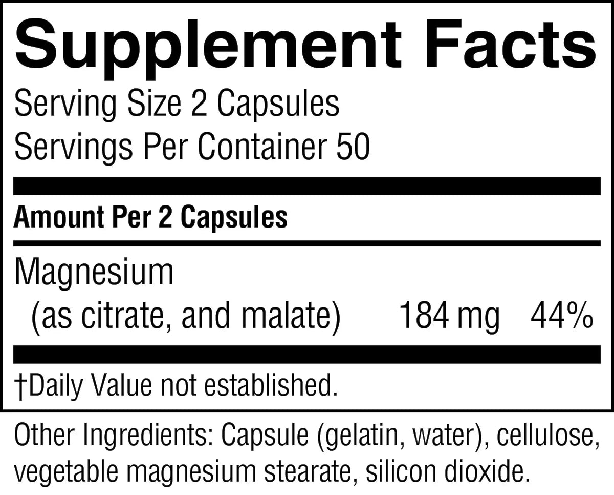 Supplement facts label with magnesium content on a white background