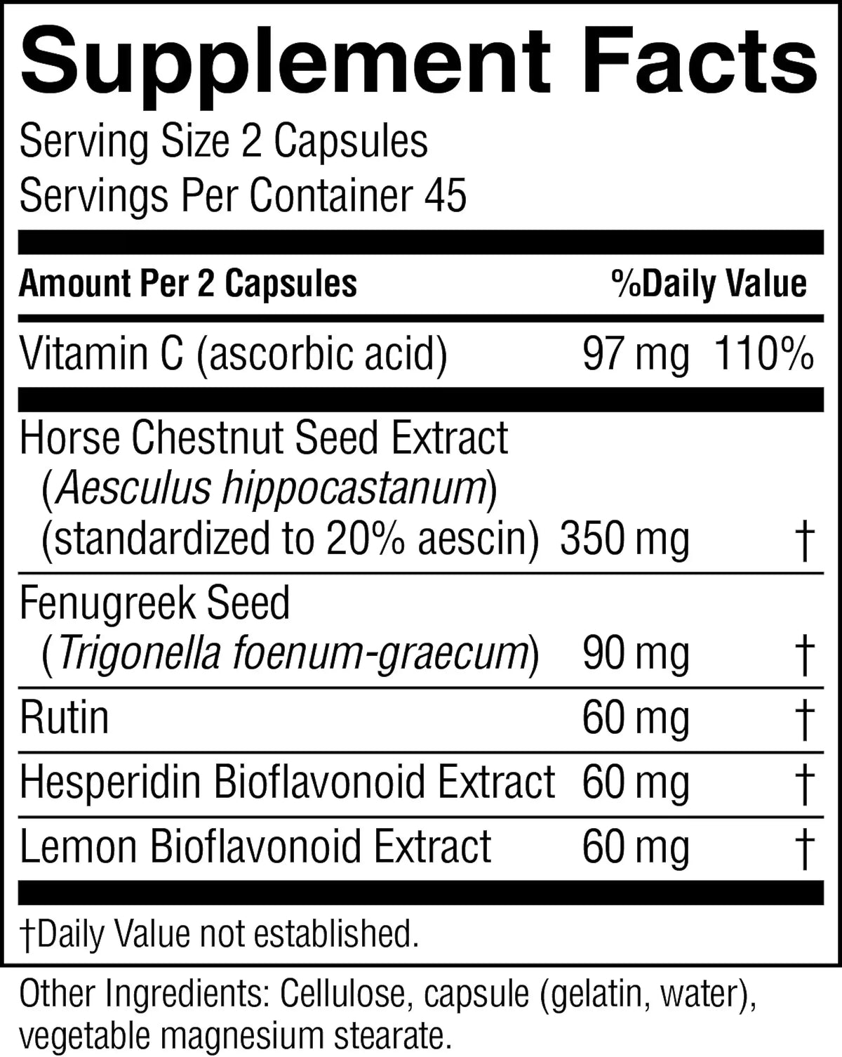 Supplement facts label with detailed nutritional information on a white background