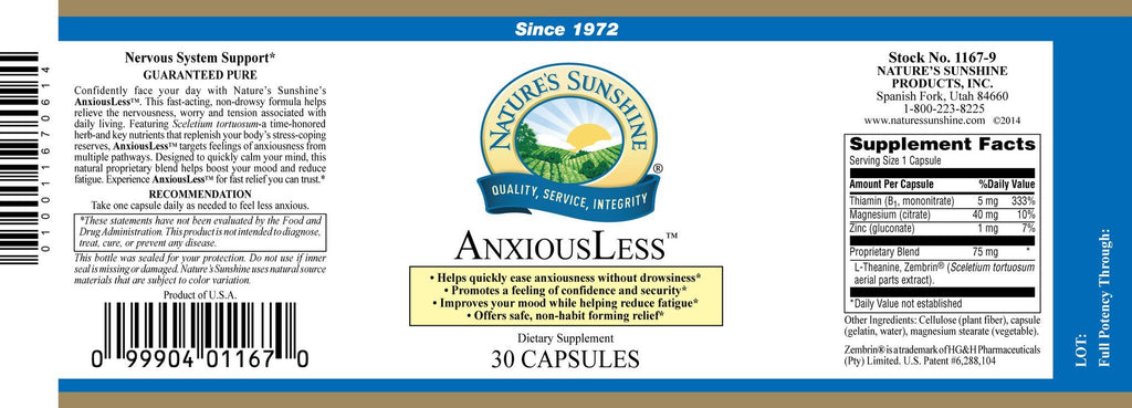 Nature's Sunshine AnxiousLess (30 caps) - Nature's Best Health Store