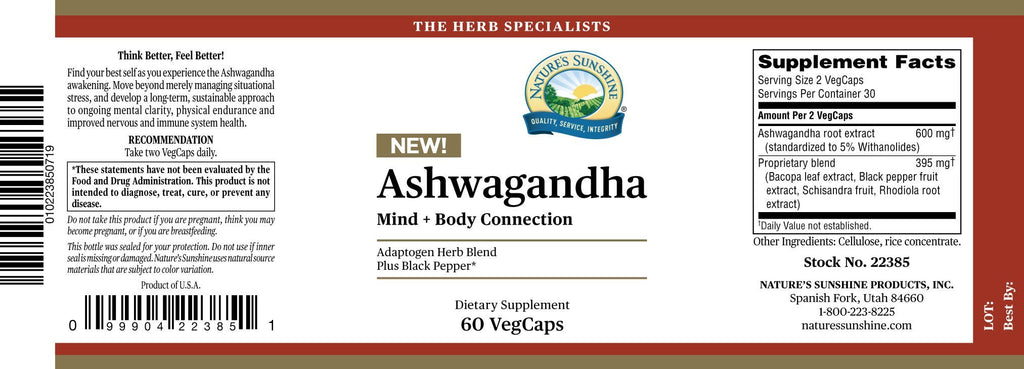Nature's Sunshine Ashwagandha (60 Vegcaps) - Nature's Best Health Store