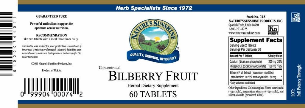 Nature's Sunshine Bilberry Fruit Conc. (60 tabs) - Nature's Best Health Store