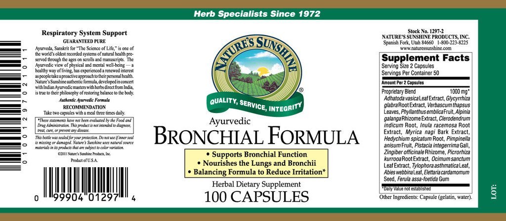 Nature's Sunshine Bronchial Formula, Ayurvedic (100 caps) - Nature's Best Health Store
