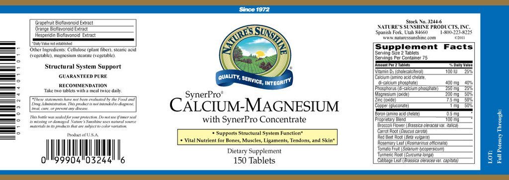 Nature's Sunshine Calcium-Magnesium, SynerPro (150 tabs) NEW SIZE! - Nature's Best Health Store