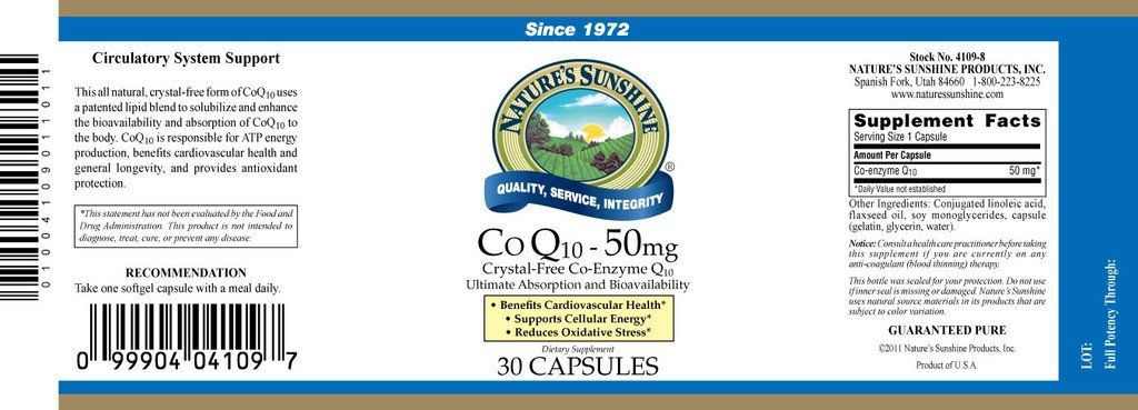Nature's Sunshine Co-Q10 (50 MG) (30 Softgel Caps) - Nature's Best Health Store
