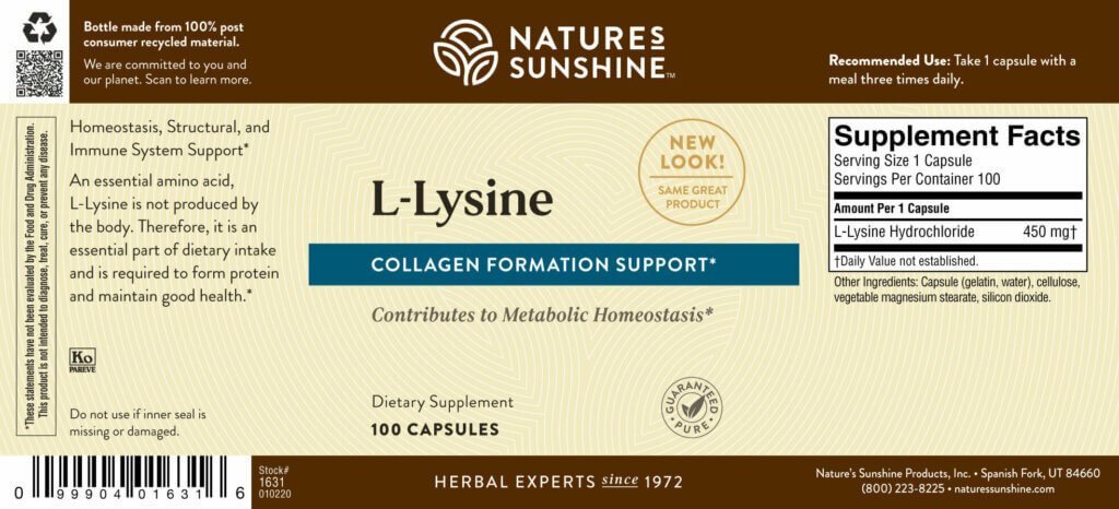 Nature's Sunshine l-Lysine (100 caps) - Nature's Best Health Store