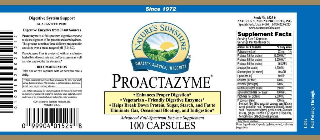 Nature's Sunshine Proactazyme (100 caps) - Nature's Best Health Store