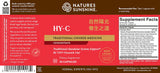 Natures Sunshine HY-C Traditional Chinese Medicine supplement bottle label showing supplement facts, ingredients, and usage instructions.