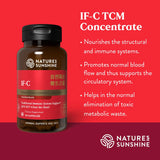 Natures Sunshine IF-C TCM Concentrate herbal supplement bottle on a red background with product benefits text.