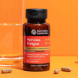 Nature's Sunshine Nervous Fatigue supplement bottle on an orange background
