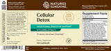 Natures Sunshine Cellular Detox herbal supplement bottle label showing product details, usage, and supplement facts on a white background.