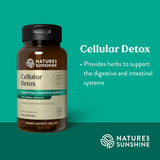 Nature's Sunshine Cellular Detox herbal supplement bottle on a teal background with product text and the Nature's Sunshine logo.