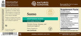 The back label of a Nature's Sunshine Suma Adaptogenic Blend dietary supplement, showing product details, ingredients, and a supplement facts panel.