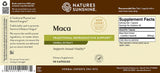 Front and back label of a Nature's Sunshine Maca Herbal Extract dietary supplement, showing 90 capsules, with a beige and white design and green accents.