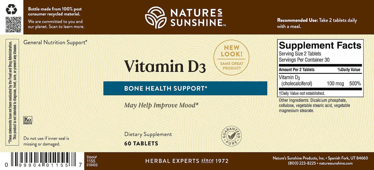 Nature's Sunshine Vitamin D3 (60 tabs) (180 tabs)