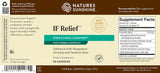 Natures Sunshine IF Relief herbal supplement bottle label showing Supplement Facts, ingredients, and barcode on a beige background with teal and black text.