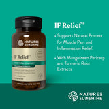 Nature's Sunshine IF Relief dietary supplement bottle on a teal background with product text and brand logo.