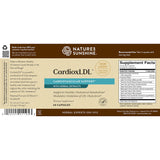 Front of a Natures Sunshine CardioxLDL dietary supplement box, showing the product name, supplement facts panel, and barcode on a white background.