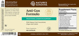 Natures Sunshine Anti-Gas Formula herbal supplement label showing product details, ingredients, and a supplement facts panel on a brown and beige background.