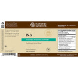 Natures Sunshine IN-X Immune & Intestinal Support herbal supplement packaging, showing the front and back of the box with product details, ingredients, and a supplement facts panel.