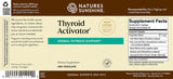 Natures Sunshine Thyroid Activator supplement label on a brown background
