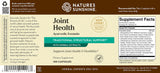 Natures Sunshine Ayurvedic Joint Health supplement bottle label showing product details, ingredients, and supplement facts on a beige and brown background.