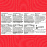 A white rectangular sheet displaying multiple product cards for TCM (Traditional Chinese Medicine) concentrates, including Lung Support, Blood Stimulator, and others, set against a red background with concentric wavy lines.