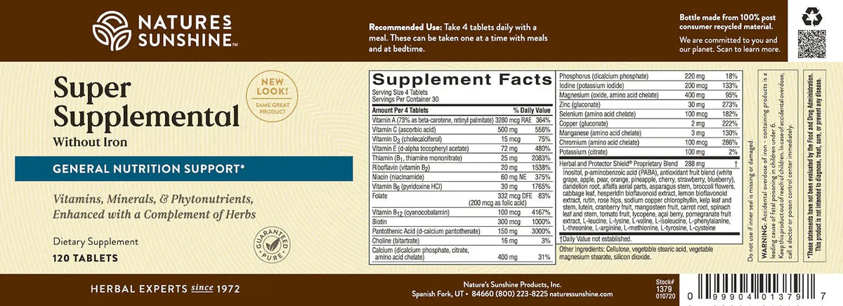 Super Supplemental Vitamin & Mineral Without Iron (120 tabs)