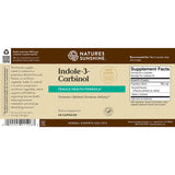Natures Sunshine Indole-3-Carinol dietary supplement box packaging, featuring a brown and white design with a teal accent banner and a Supplement Facts label.