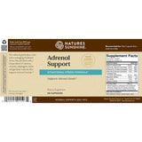 Natures Sunshine Adrenal Support dietary supplement packaging, featuring a brown and beige label with a Supplement Facts panel on the right side.