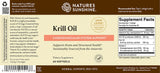The back of a Nature's Sunshine Krill Oil supplement box, showing the Supplement Facts panel, ingredients list, and barcode on a dark brown background.