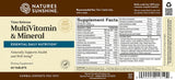 Natures Sunshine MultiVitamin & Mineral supplement bottle label showing the back side with supplement facts, ingredients, and barcode on a white background.