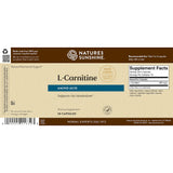 Natures Sunshine L-Carnitine dietary supplement packaging, featuring a brown and beige design with a prominent supplement facts panel on the right.
