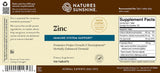 Natures Sunshine Zinc supplement label with text and branding.