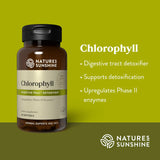 Natures Sunshine Chlorophyll supplement bottle on a green background