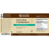 The back of a Natures Sunshine Cat's Claw Combination dietary supplement box, showing the Supplement Facts panel, ingredients list, and barcode on a white background.