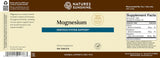 Natures Sunshine Magnesium Herbal Supplement bottle label, featuring a cream and dark brown design with a blue banner reading 'Nervous System Support'.