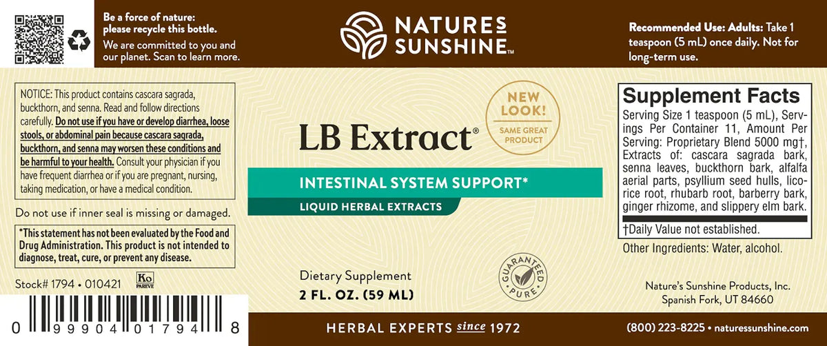 Nature's Sunshine LB Extract supplement label with text and branding.
