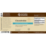 Chondroitin dietary supplement bottle label by Nature's Sunshine, featuring a brown and beige design with a Supplement Facts panel and product details for connective tissue support.