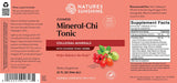 Front and back packaging of Nature's Sunshine Chinese Mineral-Chi Tonic dietary supplement, showing the product name, ingredients, usage, and supplement facts on a red and white label.