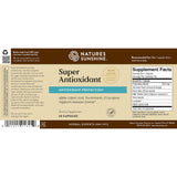 The back of a Natures Sunshine Super Antioxidant supplement box, showing the supplement facts panel, ingredients list, and barcode on a white background.