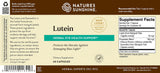 The back label of Nature's Sunshine Lutein Herbal Eye Health Support dietary supplement, showing product details, ingredients, and supplement facts.