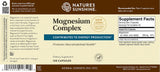 Front and back of a Nature's Sunshine Magnesium Complex supplement box, showing the product name, supplement facts, and barcode on a beige and brown label.