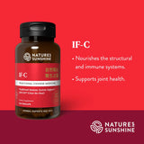 Nature's Sunshine IF-C Traditional Chinese Medicine dietary supplement bottle on a red and dark red graphic background with product text and the Nature's Sunshine logo.