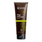 A 4.5 fl oz brown squeeze tube of Nature's Sunshine Pau D'Arco Skin Protection Lotion, featuring a black cap and a green accent band on a white background.