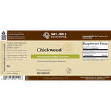 Front of a Natures Sunshine Chickweed dietary supplement box, showing the product name, ingredients, and supplement facts panel on a beige and brown package design.