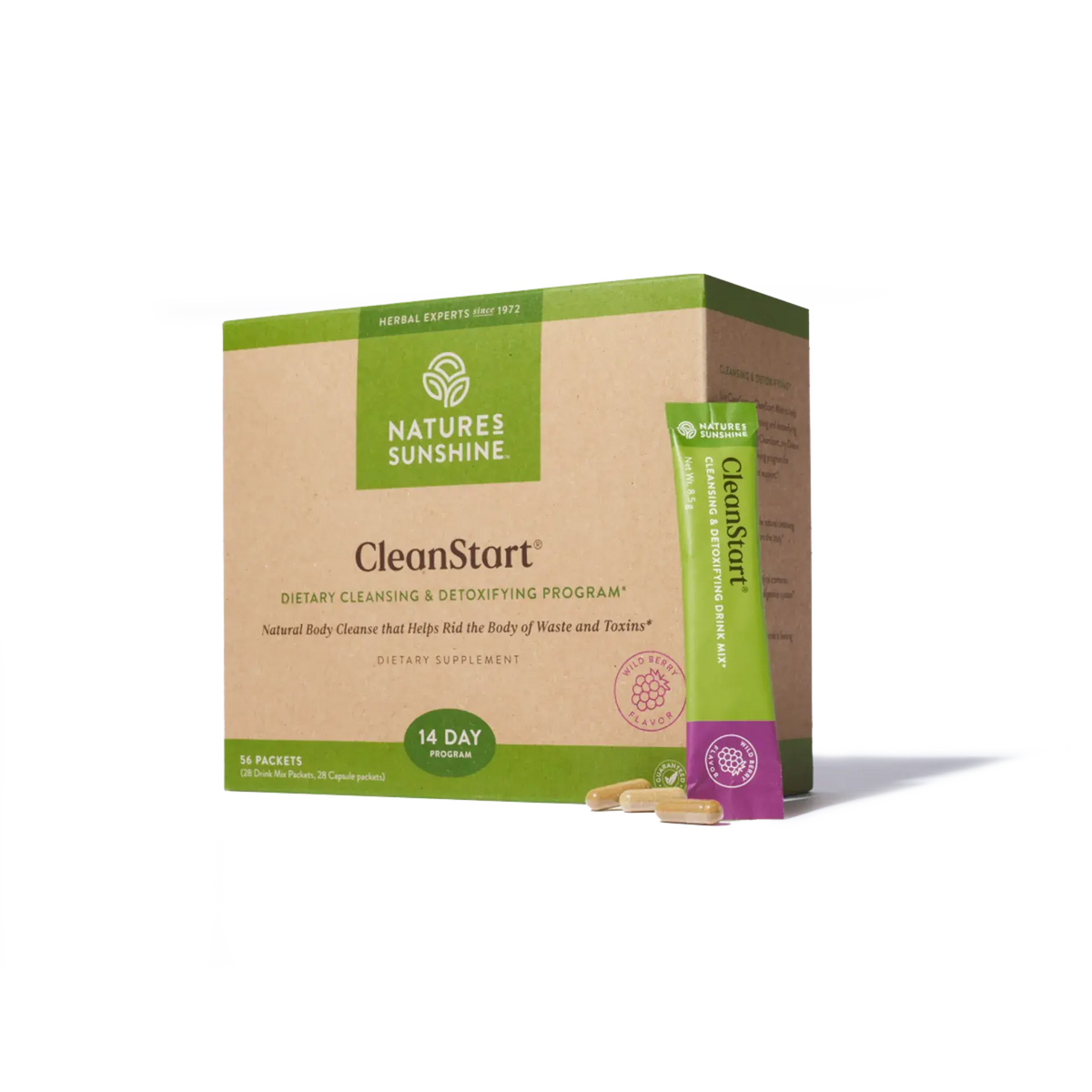 Nature's Sunshine CleanStart dietary supplement packaging on a white background