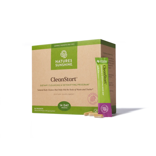 Nature's Sunshine CleanStart dietary supplement packaging on a white background