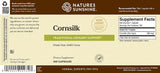 Front and back label of Nature's Sunshine Cornsilk herbal supplement, showing product details, supplement facts, and barcode on a beige background.